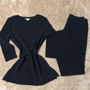 Boston Proper travel pant set, square neckline, 3/4 sleeves, pants are MT